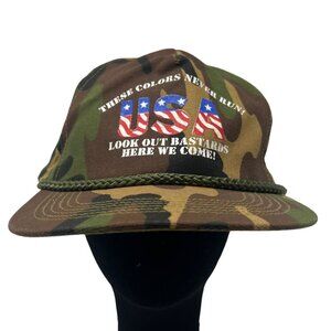 These Colors Never Run Vintage USA Military Dad Camo Trucker Snapback Hat Cap